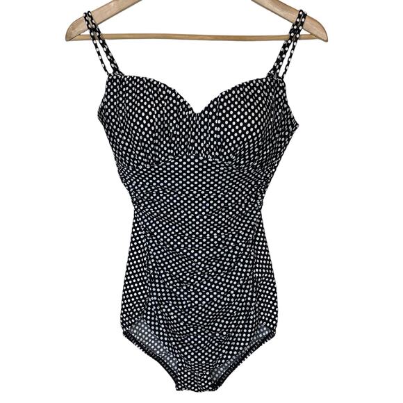 MagicSuit Rialto Ruched One Piece Polka Dot Black Swimsuit Slimming size 10 - Picture 1 of 6